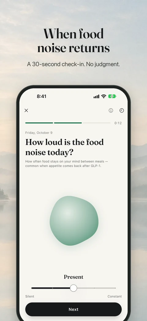 When food noise returns. A 30-second check-in with an adjustable food-noise rating.
